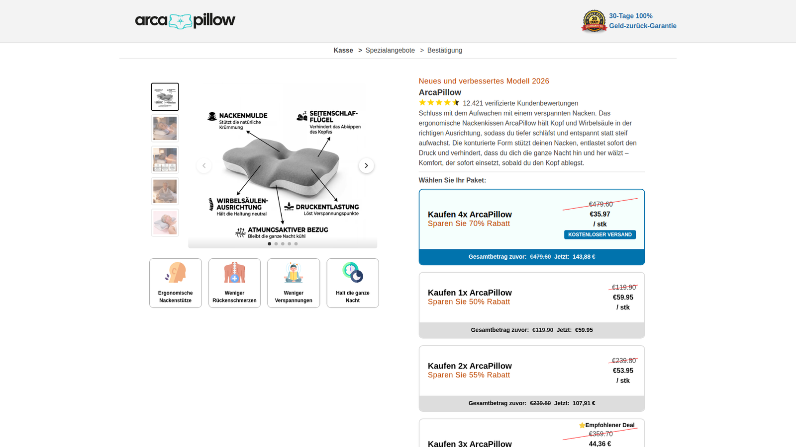 ArcaPillow ergonomisches Kissen für besseren Schlaf