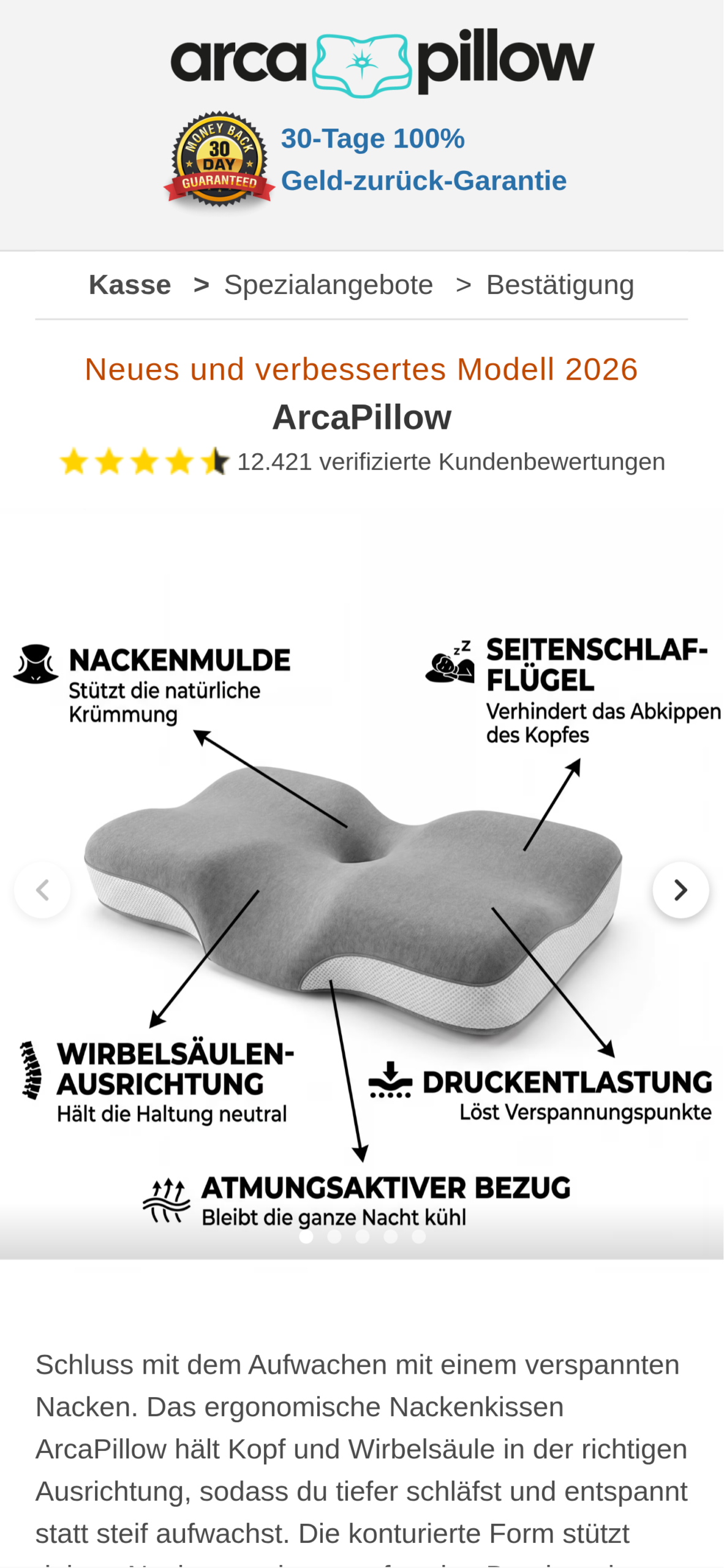 ArcaPillow ergonomisches Kissen für besseren Schlaf